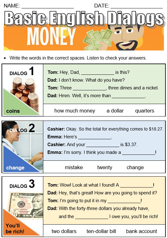 Money worksheets spending Spending Money